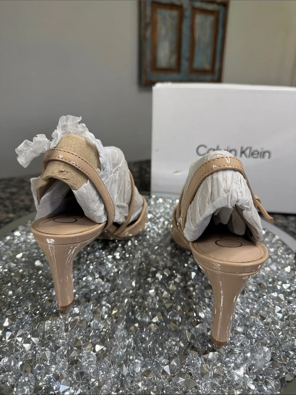 Calvin Klein nude Patent Slingback kitten heel Pumps NEW 7.5